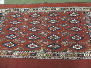 45" X 32" Antique Handmade Bokhara Turkoman Yomud Chuval Wool Rug Soumak NICE