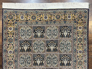 Persian Qum Rug 5x7, Panel Design Oriental Carpet, Multicolor, Hand Knotted Wool Vintage Traditional Rug, Medium Size 5 x 7 ft, Fine Rug