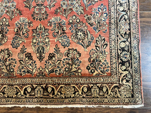 Antique Persian Sarouk Rug 4x7, Hand Knotted Wool Red Persian Carpet, Floral, Fine 300 KPSI