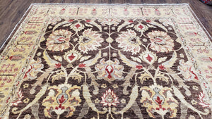 6x9 Vintage Decorative Rug, Brown & Light Gold Peshawar Area Rug, Mahal Sultanabad Hand-Knotted Farmhouse Rug, Wool Carpet, Pak-Persian Rug