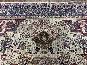 Rare Antique Indian Agra Rug, Early 20th Century Indian Carpet, Animal and Angel Motifs, Hunting Scene, Collectible Oriental Carpet, Wow