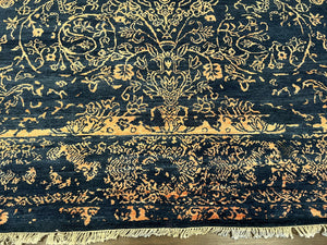 Area Rug 8x10 High Quality Handmade Oriental Carpet, Modern Contemporary Rug, Rug for Living Room, Wool Rug, Blue and Gold, Pakistani Rug