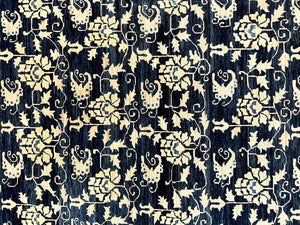 Sino Persian Rug 6x9, Hand Knotted Wool Carpet, Floral Allover, Blue Cream-Tan