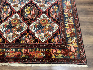 Persian Bakhtiari Rug 5x12, Wide Runner Rug, Unique Size, Multicolor Panel Design, Navy Blue Ivory, Antique Persian Rug, Colorful