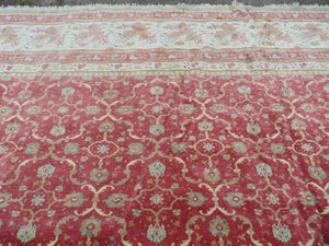 12' X 18' Palace Size Handmade Egyptian Wool Rug Carpet Soft Colors Red & Beige