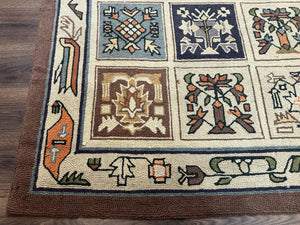 Hooked Rug 8x11, Vintage, American Vintage Hand Hooked Area Rug, Multicolor Panel, Rare
