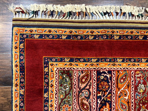 Turkish Rug 4x6, Stripe Pattern, Red & Multicolor, Vintage Handmade Wool Carpet