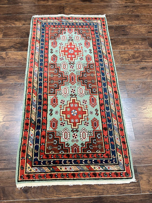 Colorful Turkish Rug 3x6, Geometric Heriz Oriental Carpet, Wool Hand Knotted Vintage Carpet, Oriental Rug 3 x 6