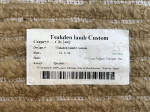 Modern Nepali Rug 13 x 15.6, Palace Size Wool Custom Made Rug, Tan, Large Nepali/Tibetan Carpet
