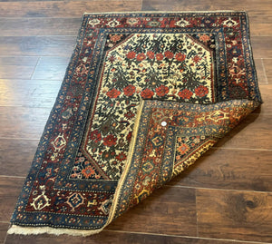 Persian Tribal Rug 3x5, Antique Persian Carpet, Floral Roses, Handmade, Persian Zanjan Rug