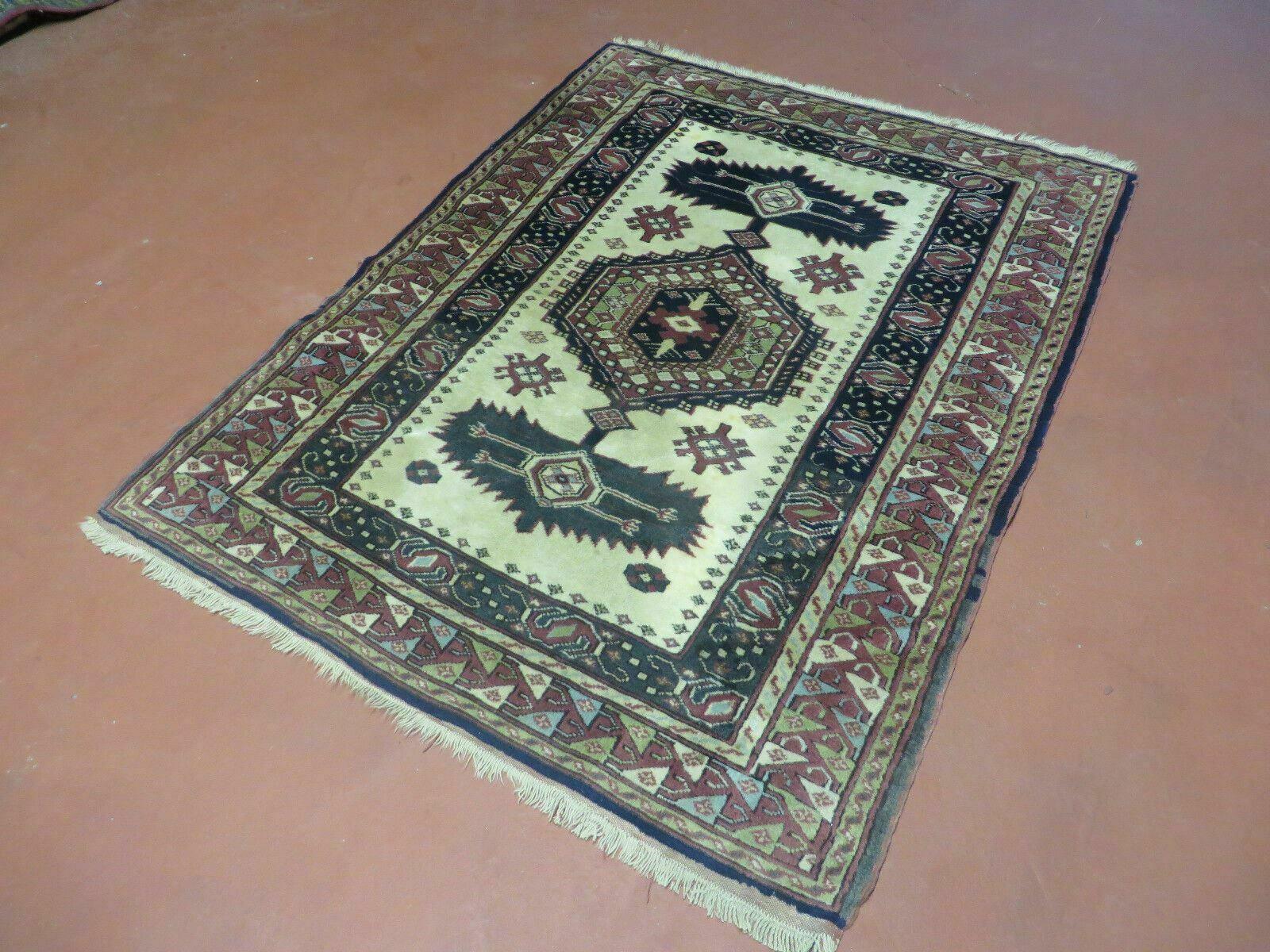 3' X 4' Vintage Handmade Turkish Geometric Oriental Wool Rug Nice