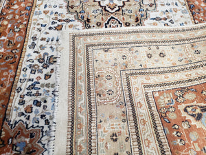 6x9 Vintage Indo-Persian Area Rug, Wool Hand-Knotted Carpet, Ivory & Squash Orange, Floral Medallion Tribal Rug, Indian Carpet, Decorative