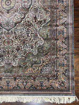 Very Fine Sino Persian Silk Rug 4x6, Floral Medallion, Hand Knotted, Silk Pile on Silk Foundation, Ivory, Vintage Handmade Oriental Carpet