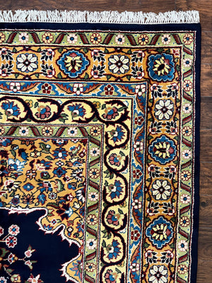 Indo Persian Rug 12x15, Mahal Sarouk Rug 12 x 15, Wool Hand Knotted Vintage Carpet, Navy Blue, Oversized Rug, Center Medallion