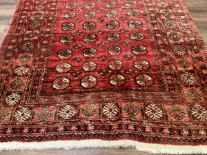 Antique Persian Turkoman Rug 5x6, Red