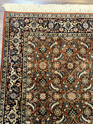 Indo Persian Bijar Rug 3x5, Red and Navy Blue, Allover Pattern, Fine Hand Knotted Wool Carpet