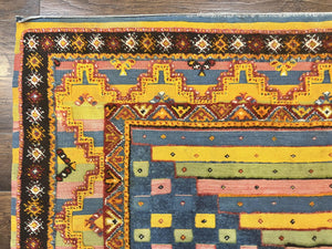 Colorful Moroccan Rug 7x8, Abstract Design, Wool Multicolor Handmade Vintage Carpet, Tribal Rug, Berber Rug