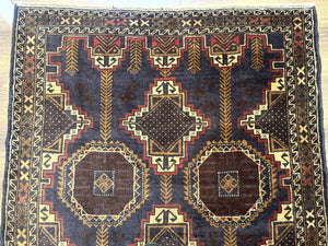 Navy Blue Afghan Balouch Rug 4x6, Handmade, New