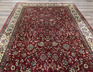 Vintage Indo Persian Rug 6x9, Very Finely Hand-Knotted Carpet 6 x 9 Red Cream Indian Oriental Carpet, Traditional Floral Wool Area Rug 1970s