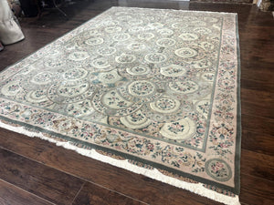 Pak Persian Rug 9x12, Wool with Silk Highlights, European Design, Floral, Green