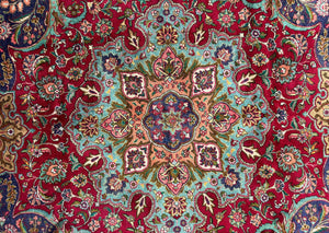 Wonderful Persian Tabriz Rug 10x14, Antique Persian Carpet, Handmade Wool Rug, Floral Medallion, Red Navy Blue, Colorful, Large Persian Area Rug