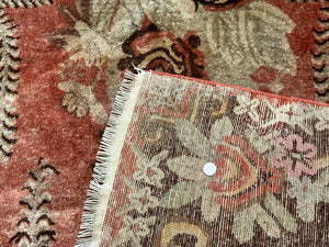 Khotan Rug 5x9, Terracotta and Brown, Floral, Chinese Wool Carpet, Antique Rug