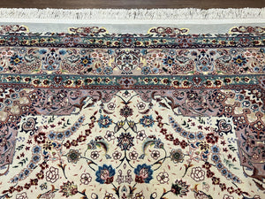 Beautiful Pak Persian Rug 6x9, Floral Medallion, Wool and Silk, Highly Detailed Elegant Carpet, Vintage Oriental Rug 6 x 9, Cream and Gray