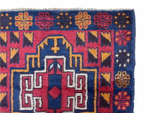 3 X 4.3 Vintage Handmade Tribal Wool Rug Balouch Rug Afghan Rug Red Blue Nice