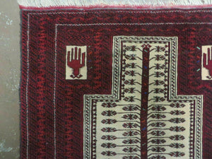 3' X 5' Antique Handmade Turkoman Balouchi Prayer Wool Rug Khamesh