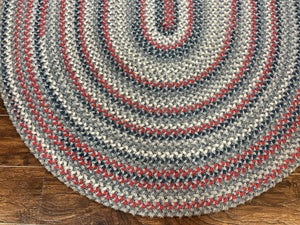 American Oval Braided Rug 5x8, Vintage Multicolor Handmade Wool 5 x 8 Carpet