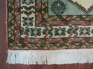 4' X 7' Vintage Handmade Knotted Rug India Caucasian Wool Soft Green Organic