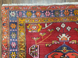 Antique Persian Karajeh Runner Rug 4.4 x 11 ft, Red Colorful Geometric Medallion Runner