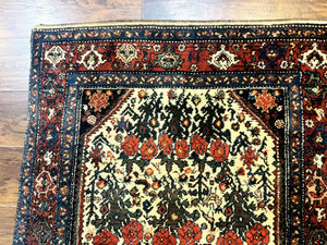 Persian Tribal Rug 3x5, Antique Persian Carpet, Floral Roses, Handmade, Persian Zanjan Rug