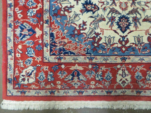 3' X 5' Vintage Handmade Authentic Oriental Floral Medallion Fine Wool Rug Beige Red and Blue Top Quality Veg Dyes