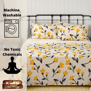 DaDa Bedding Yellow Fleur Floral Fitted and Flat Sheet Set