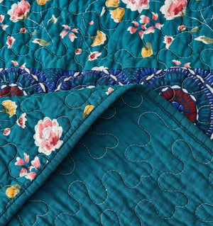 DaDa Bedding Gardenia Green Floral Patchwork Quilt Set