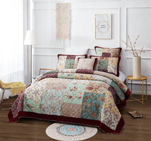 DaDa Bedding Burgundy Paisley Patchwork Cotton Quilt Set
