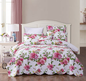 DaDa Bedding Pink Romantic Roses Floral Quilt Set