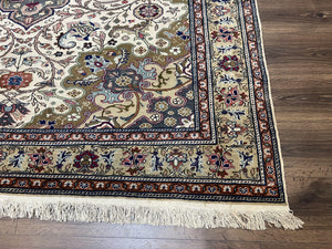 Turkish Sivas Rug 7x9, Vintage Wool Hand-Knotted Carpet, Ivory Cream Purple Tan, Floral Medallion Rug, Fine Oriental Carpet, Medium Size Rug