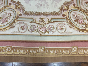 Large Aubusson Rug 11x15, Oversized Gallery Palace Size Flatweave Savonnerie Carpet 11 x 15 ft, Wool Handmade Vintage Elegant European
