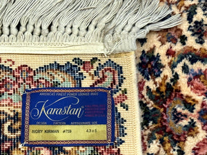 Karastan Ivory Kirman Rug 4x6, Floral Kirman #759, Wool Pile, Vintage, Original 700 Series