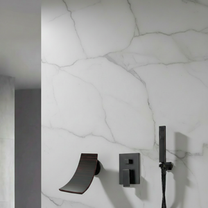 Waterfall Wall-mount Bath Tub Filler Faucet with Handheld Shower Oil Rubbered bronze or Matte Black or Chrome Or Brushed Nickel