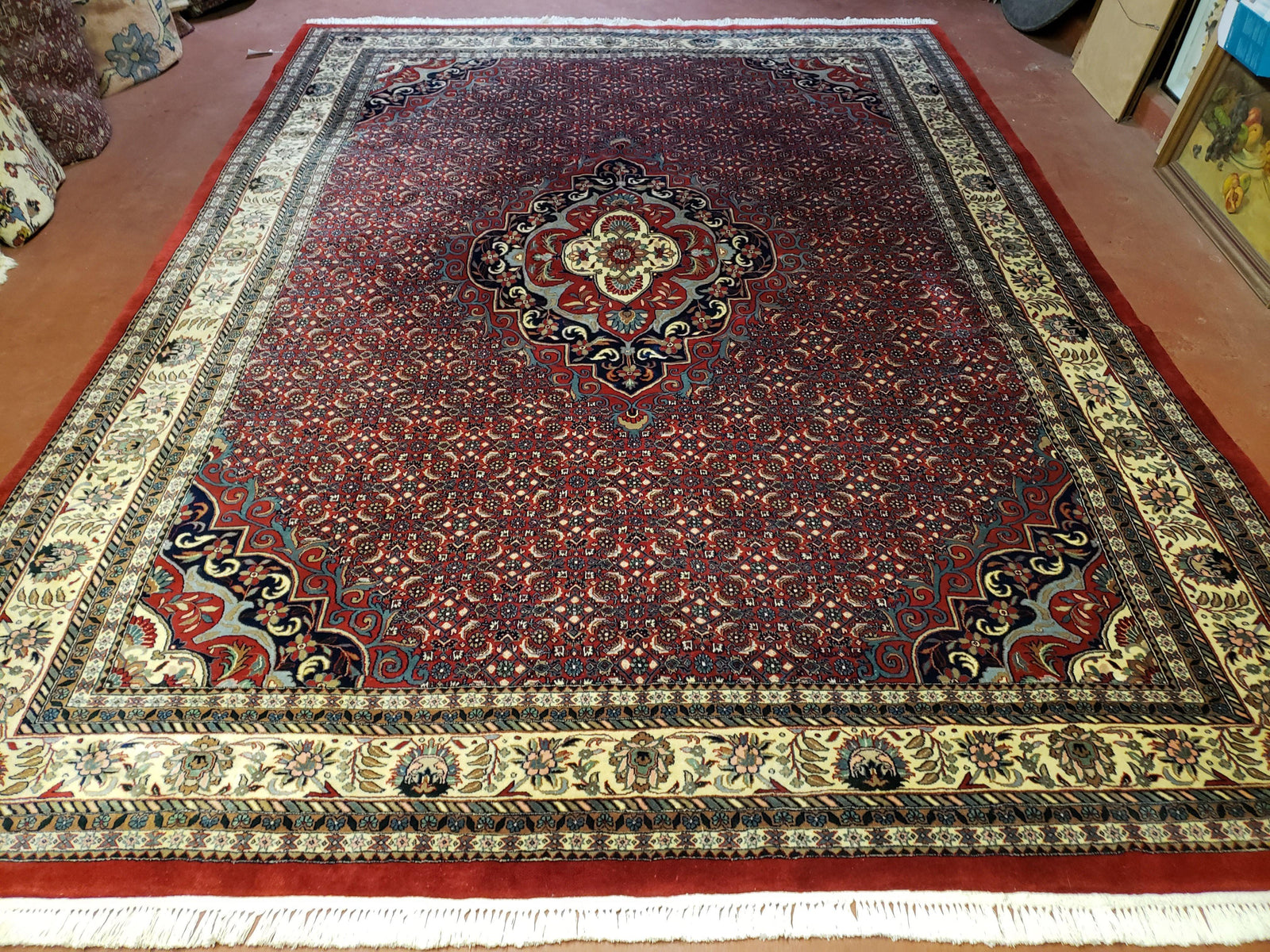 Indian Rug 9x12 Red Indo Bidjar Rug 9x12 Vintage Rug Allover Pattern Medallion Rug Wool Rug Nice Persian Design