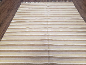 New Indian Striped Blanket, Multicolor Earthern Tones Kilim Rug, Wool Handmade South American Style Blanket, Queen Sized Bedspread 5x8 - 6x8