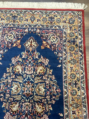 Blue Persian Qum Rug 3.6 x 5, Floral Medallion, Fine 310 KPSI