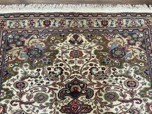 Turkish Sivas Rug 7x9, Vintage Wool Hand-Knotted Carpet, Ivory Cream Purple Tan, Floral Medallion Rug, Fine Oriental Carpet, Medium Size Rug
