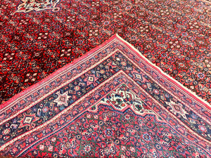 Large Persian Tribal Rug 11x17, Palace Sized Wool Handmade Vintage Carpet, Oversized Hand Knotted Rug, Red, Hamadan Dargazin Rug