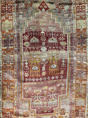Antique Turkish Melas Rug 4x7, Tribal Geometric Unique Collectible Hand Knotted Wool Oriental Carpet, Rare 1920s Rug, Burnt Orange Red