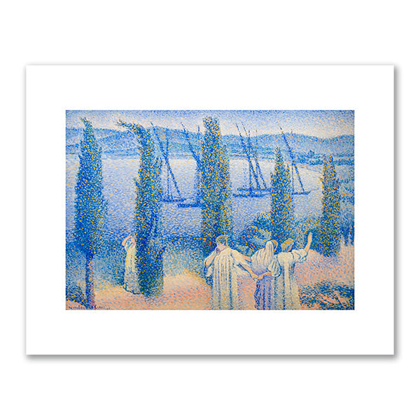 Coastal view with cypress trees by Henri-Edmond Cross
