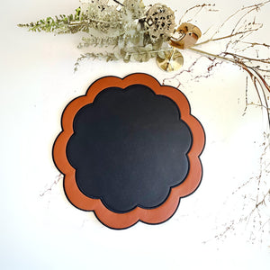 SERENITY BLACK ORANGE SCLALOPED FAUX LEATHER PLACEMAT (Set Of 4)
